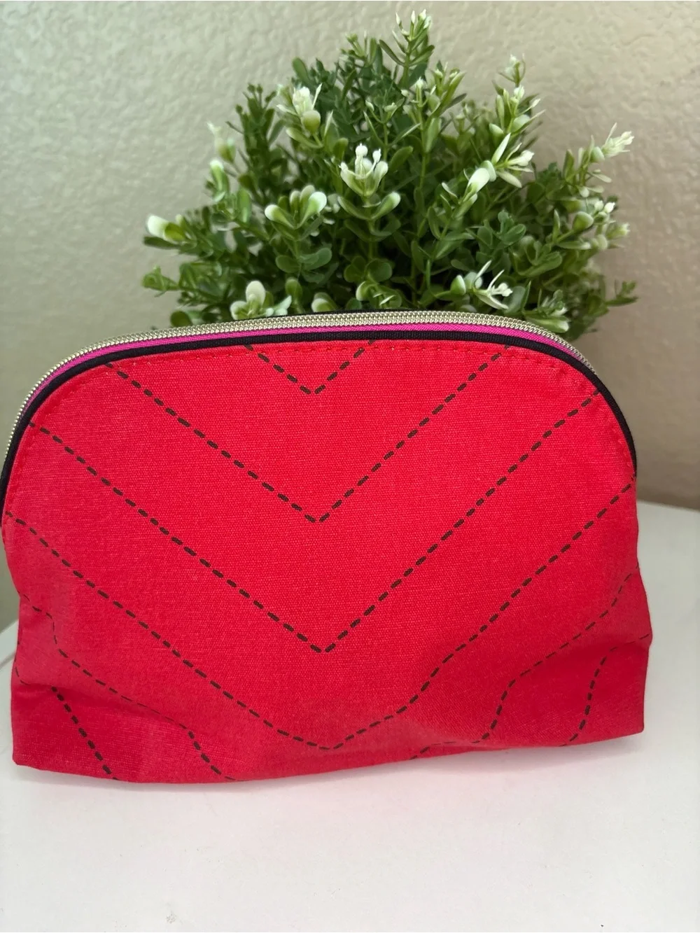 Estee Lauder Red Cosmetic Pouch with Pink and Orange Tassels